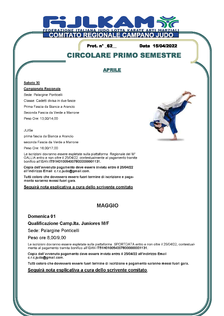 Circolare primo semestre informativa gare 30 Aprile e 1 Maggio Pagina 1