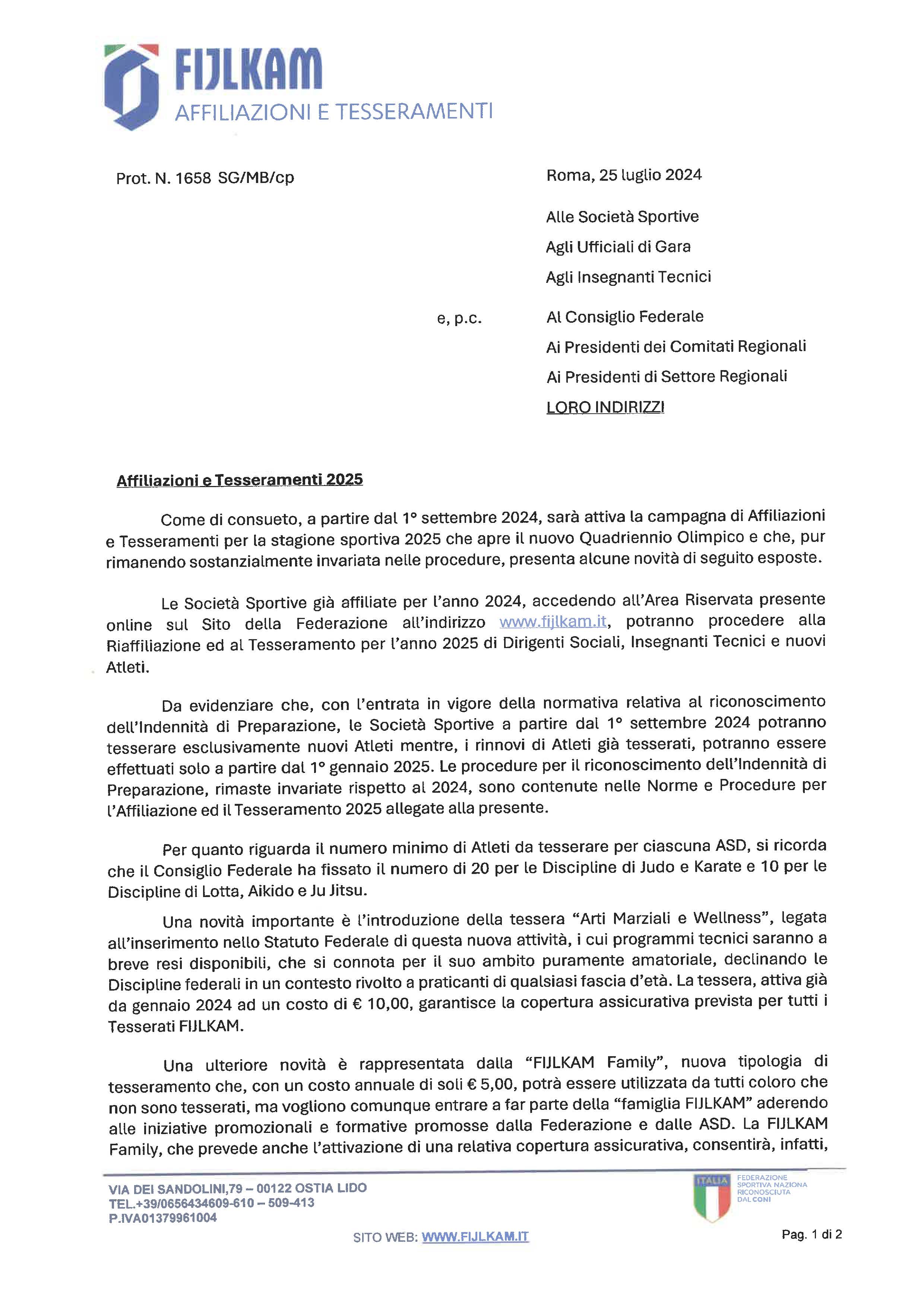 lettera affiliazioni 2025 Pagina 1