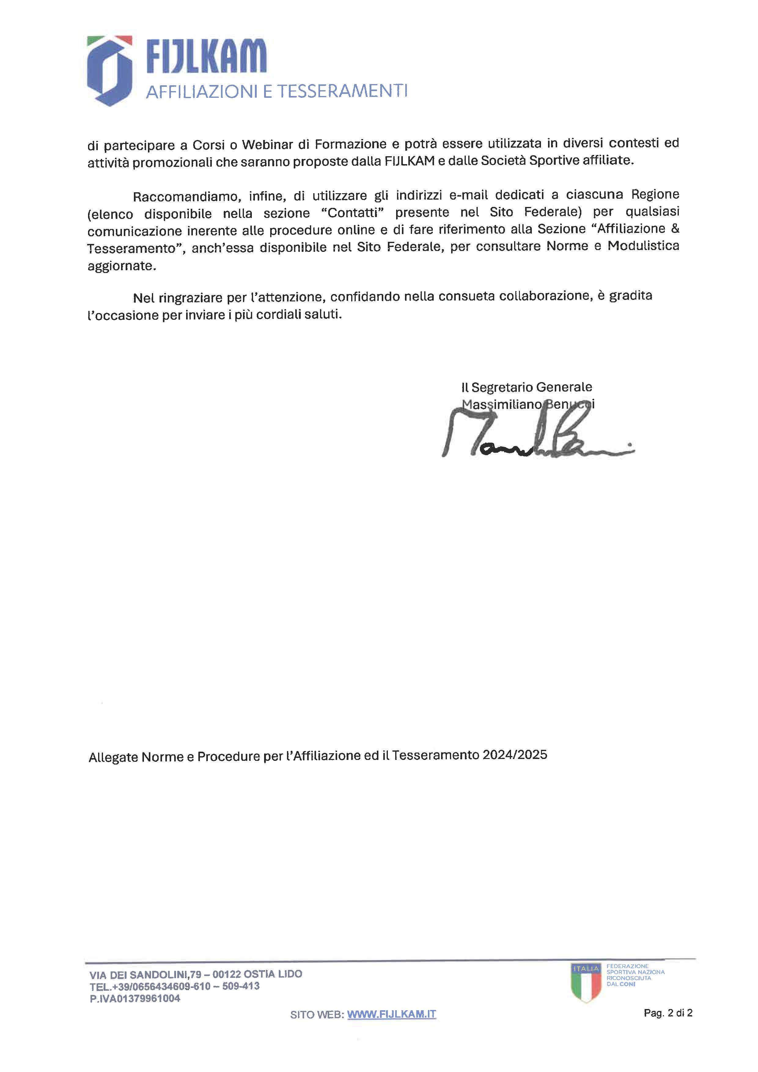 lettera affiliazioni 2025 Pagina 2
