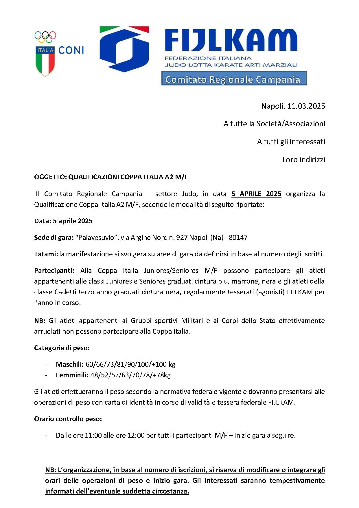 informativa Qualif. Coppa Italia A2 M F Pagina 1