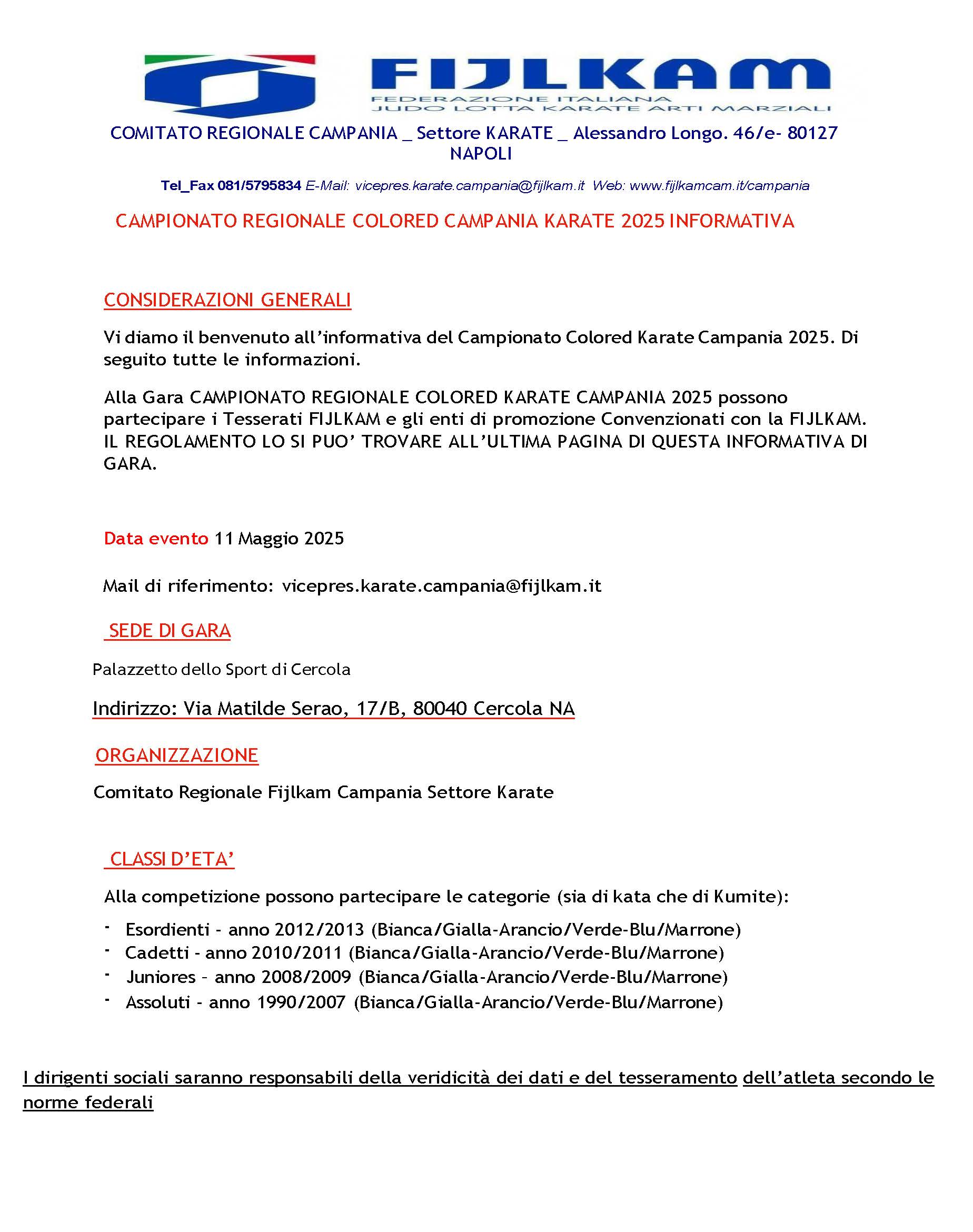CAMPIONATO REGIOANLE COLORED CAMPANIA KARATE 2025 INFORMATIVA SELZIONE TROFEO CONI 2025 2 Pagina 1