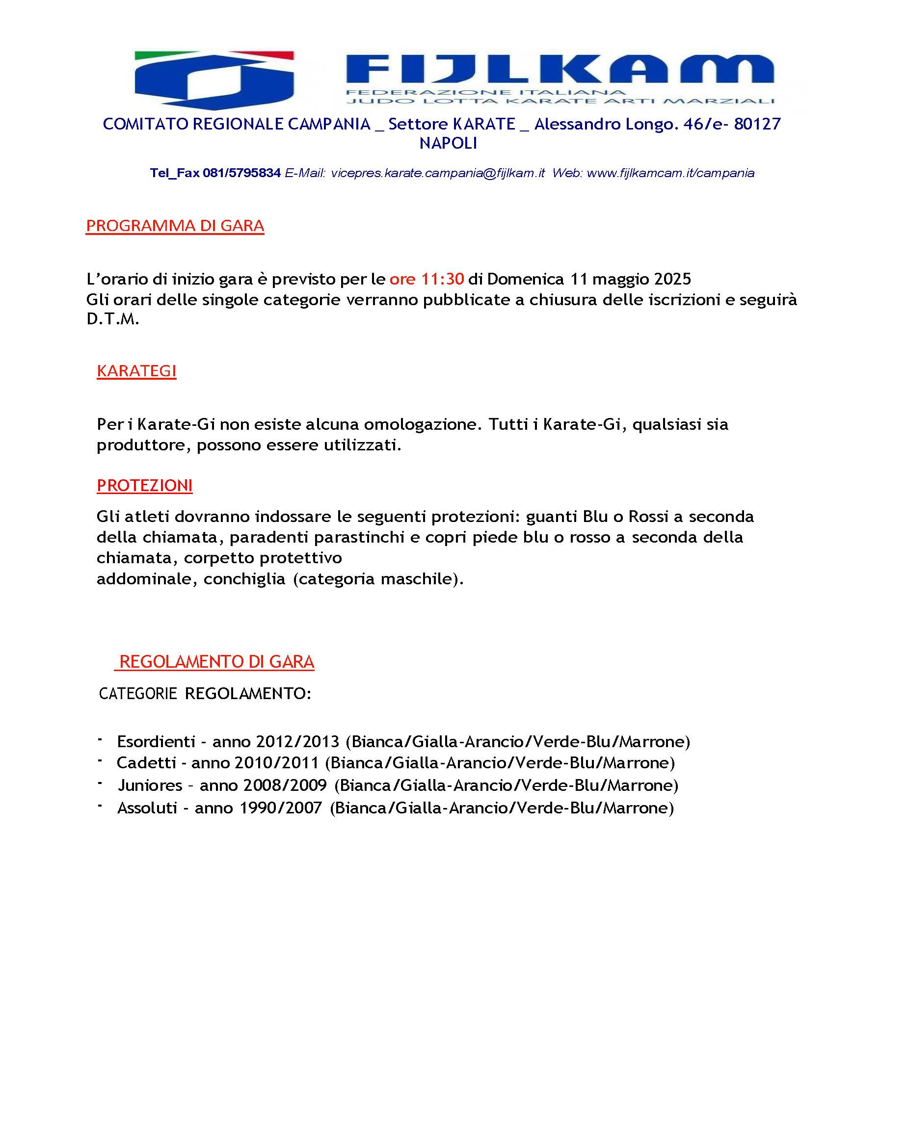 CAMPIONATO REGIOANLE COLORED CAMPANIA KARATE 2025 INFORMATIVA SELZIONE TROFEO CONI 2025 2 Pagina 3
