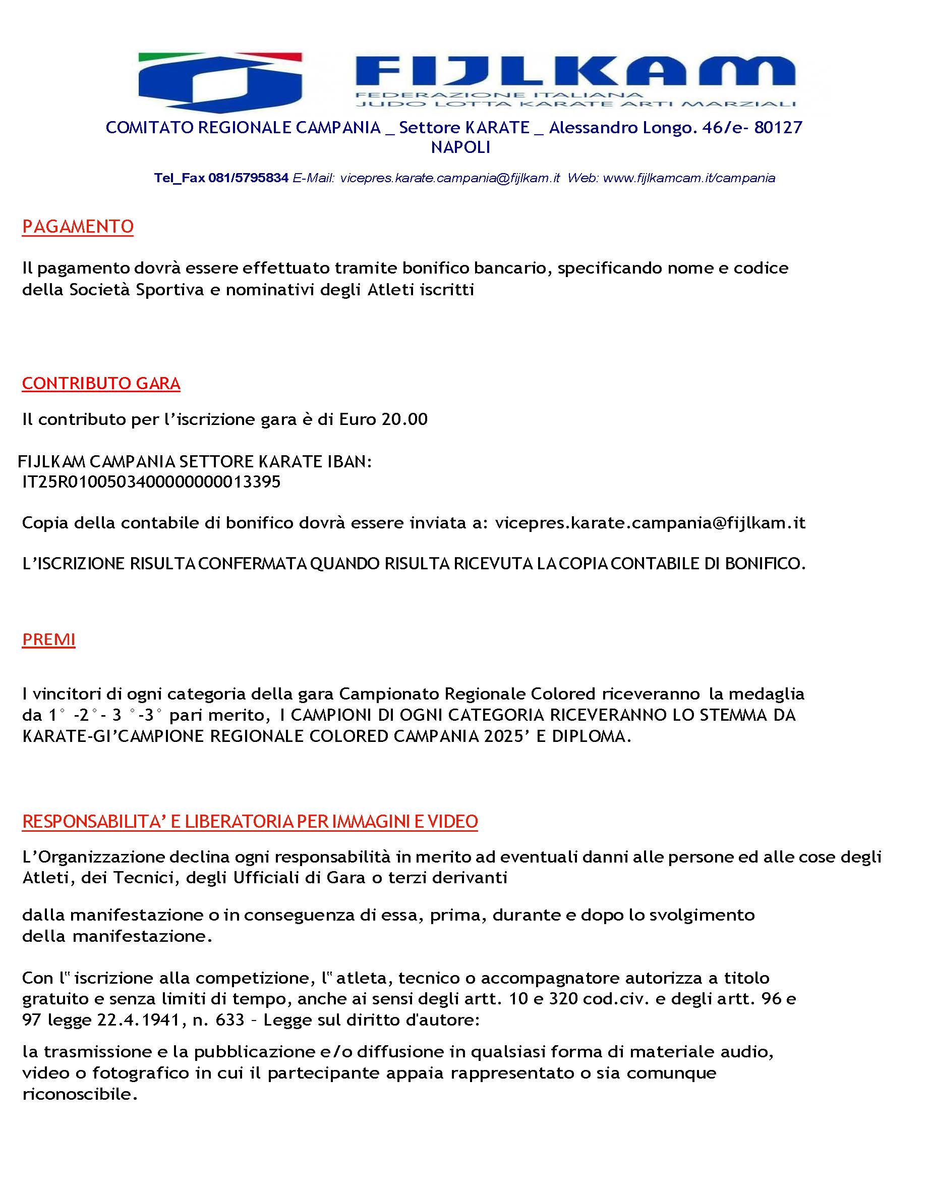 CAMPIONATO REGIOANLE COLORED CAMPANIA KARATE 2025 INFORMATIVA SELZIONE TROFEO CONI 2025 2 Pagina 7