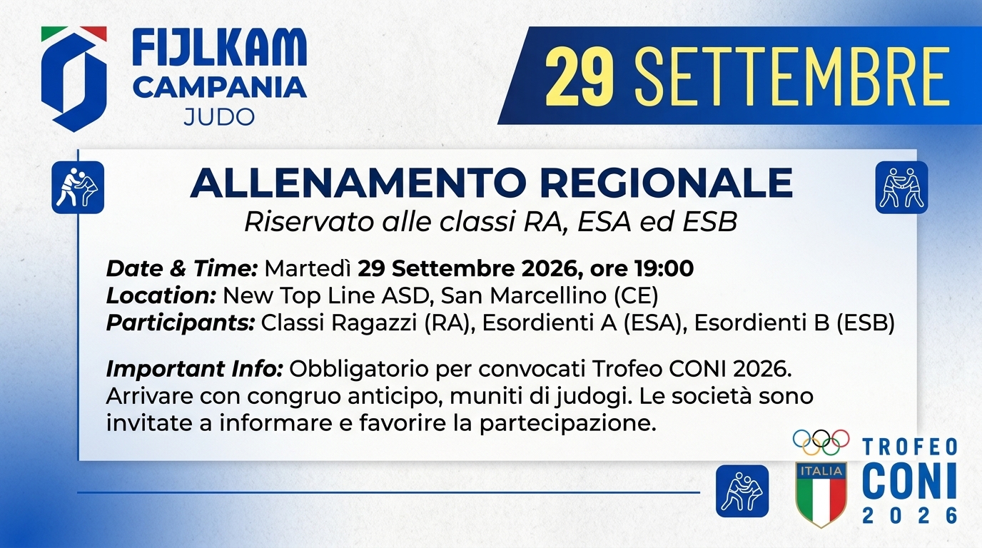 Allenamento regionale riservato alle classi RA, ESA ed ESB 29 settembre 2026