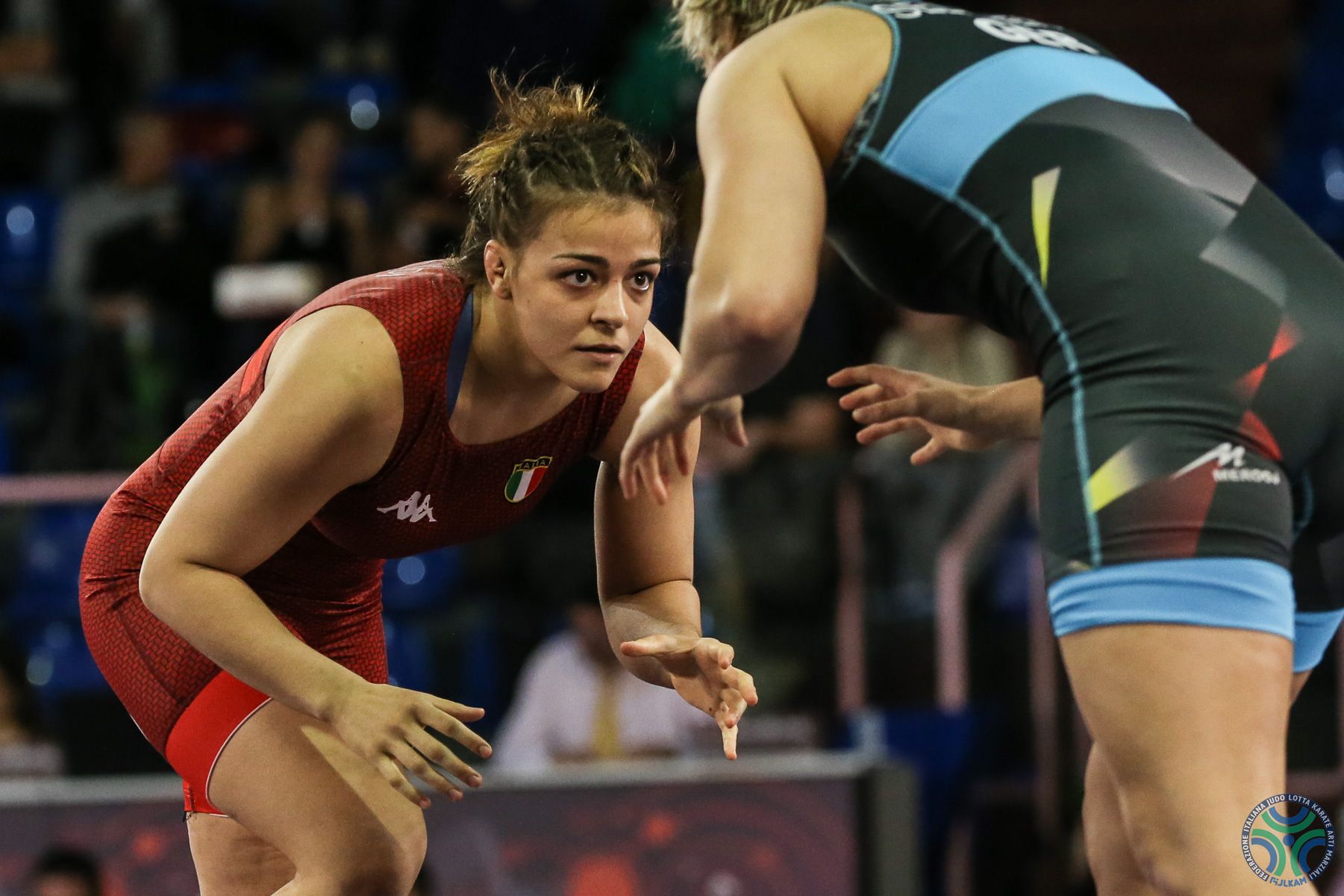 Enrica Rinaldi in azione agli Europei di lotta di Roma 2020