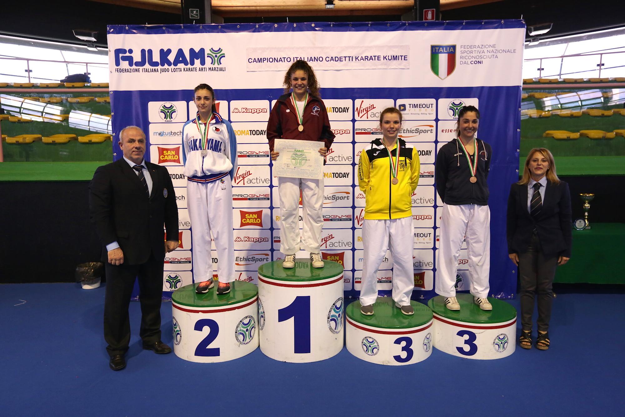 Agus, Boselli, Cavallaro, Pieri e Petruzzi vincono il titolo italiano Cadetti del kumite femminile