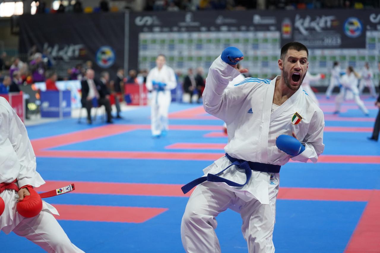 Michele Martina esulta agli Europei di karate 2023