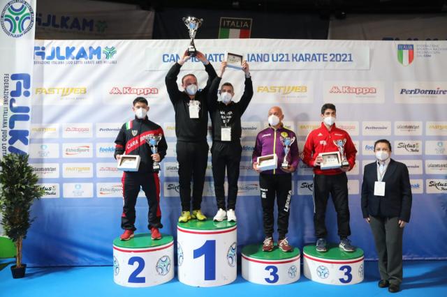 il podio del kata individuale maschile ai Campionati Italiani U21