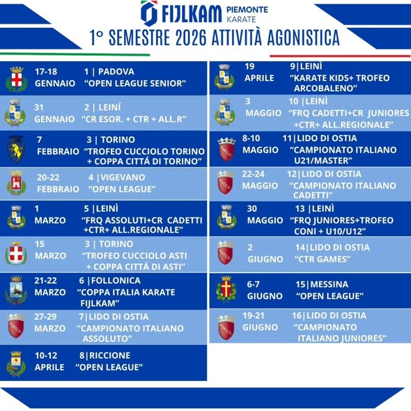 CALENDARIO ATTIVITÀ KARATE 1° SEMESTRE